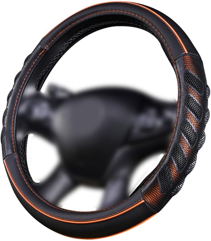 Flying Banner car Steering Wheel Cover Faux Leather Massage Universal fit 3D Honeycomb Hole Anti-Slip Sporty 15 Inches (Orang