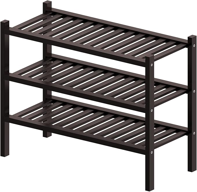 ROMGUAR CRAFT 3 Tier (Thick) Bamboo Shoe Rack for Closet Free Standing Wood Shoe Shelf for Entryway Small Space Stackable 27"