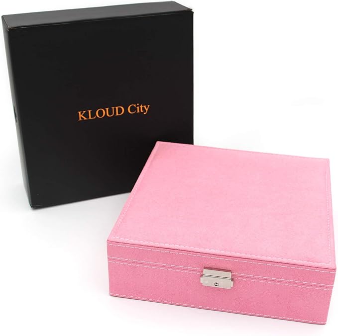 Two-Layer Jewelry Box Organizer Display Storage case with Lock (Pink)