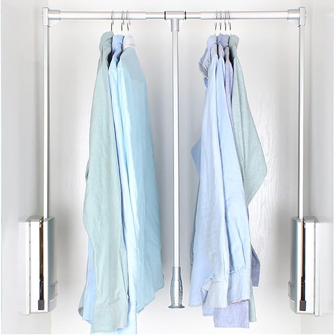 Pull Out Clothes Rail Extendable Pull Out Closet Rod - Adjustable Clothing Organizer Holder, Shock-Absorbing Buffer Pull-Down