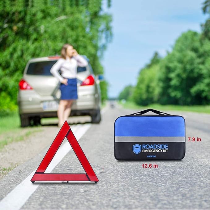 PACETAP Car Roadside Emergency Kit, Essential Auto Safety Road Side Assistance Tool Kit with Jumper Cables, Towing Rope, Tria