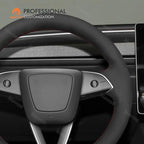 MEWANT Hand Stitched Matte Carbon Fiber&PU Leather Steering Wheel Cover Wrap for Tesla Model 3 Highland 2023 2024 2025 Steering Wheel Accessories
