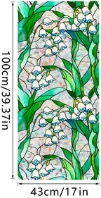 JOONOR Retro Lily of The Valley Window Privacy Film,Stained Glass Decals Colorful Floral Privacy Rainbow Decals Living Room Sun Blocking Decor Removable Static Cling Stickers,16.93 x 39.37 Inch