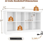 Aheaplus Wooden 8-Cube Storage Organizer with Charging Ports, Modern Cube Bookcase with Base, 3-Tier Floor Standing Open Cubb
