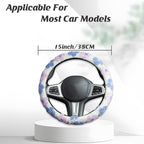 Plush Flowers Steering Wheel Cover Auto Plush Steering Wheel Protector, Anti-Slip, Breathable, Absorbing Sweat, Universal Car Accessories 14.5–15 inch,Fit for Most Car, Trucks, SUV