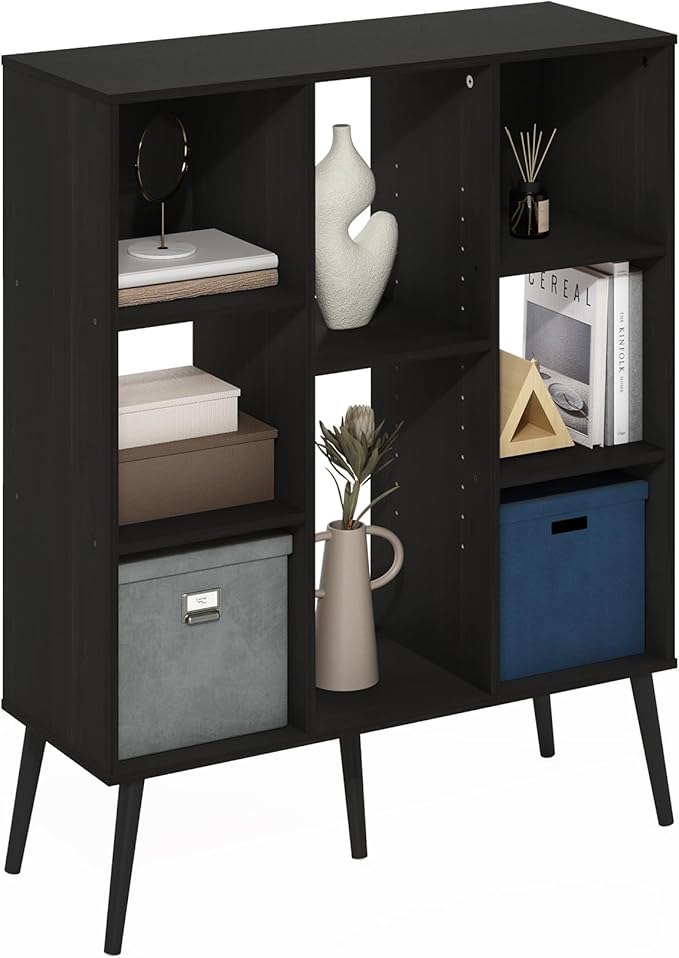 Furinno Claude Mid Century Style Book Shelf, 8-Cube Bookshelf, Cube Storage Organizer Bookcase with Wood Legs, 10.9 x 31.5 x 