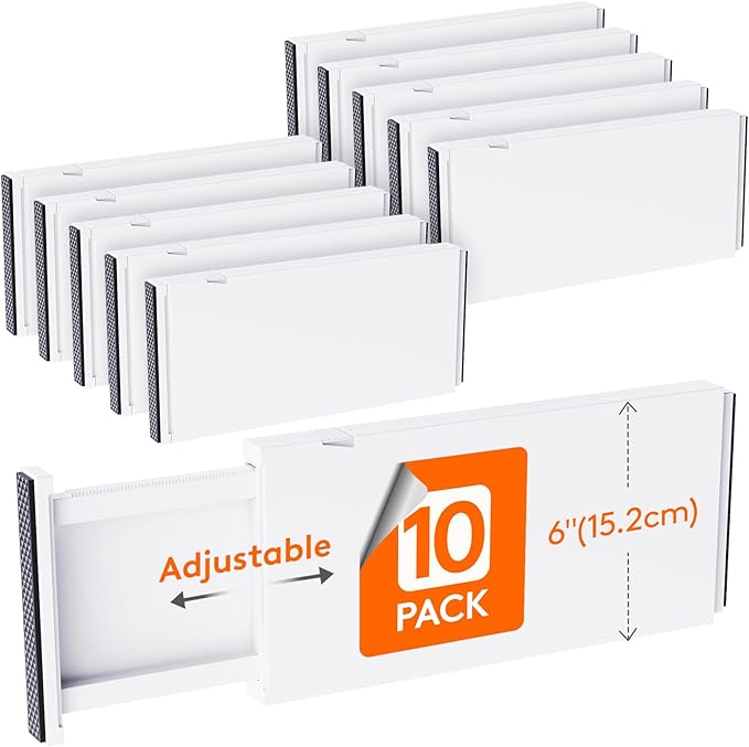 Lifewit 10 Pack 6" High Drawer Dividers 34-56cm/13.5-22" Adjustable Drawer Organizer for Clothes/Utensils, Expandable Drawer 