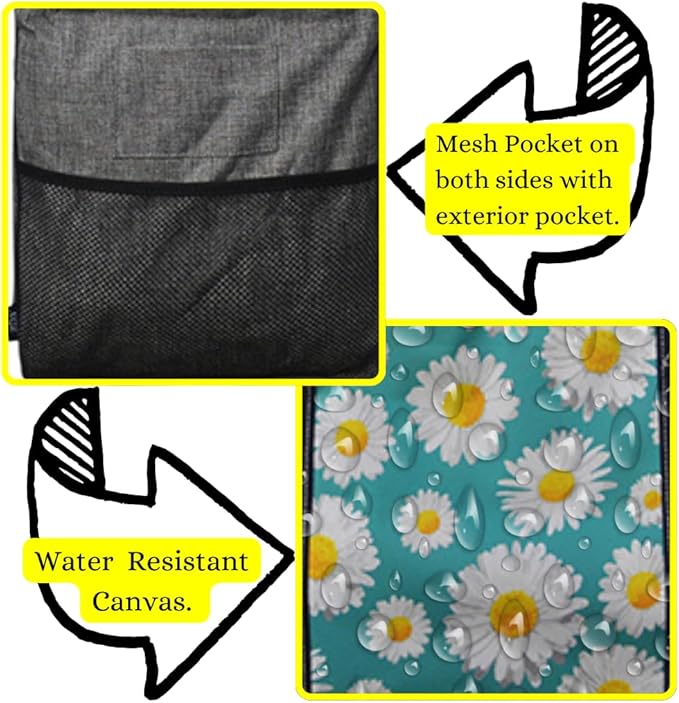 NGIL Extra Large Utility Tote Reusable Grocery Organizing Bag Oversized Collapsible for Storage, Picnic,Car, Beach (Daisy Print-navy)