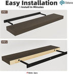 Floating Shelves Board for Wall with Brackets – 36" L x 8" W x 2" T Rich Walnut Melamine Wood Floating Shelves for Bathroom, 