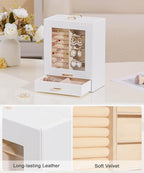Homde Jewelry Organizer Girls Women Jewelry Box for Necklaces Rings Earrings Gift Bracelets Storage Case (White + Gold)