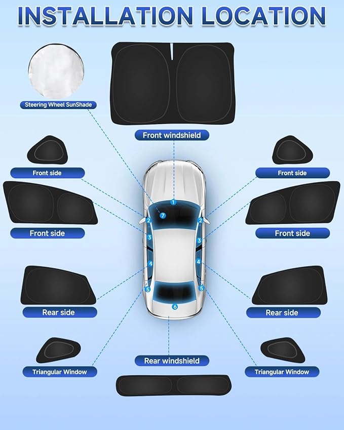 8PCS Window Shades for Toyota Prius Hatchback 2010-2015 Accessories – Full Coverage Sun Shade for Side Windows, Rear Triangular & Windshield – UV Protection & Privacy for Camping, Napping, Relaxing