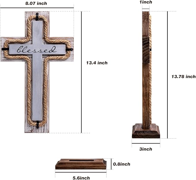 OKSQW Wall Wooden Cross with Wooden Base Christians Crosses Spiritual Religious Cross Christmas Wall Hanging Handmade Wood He