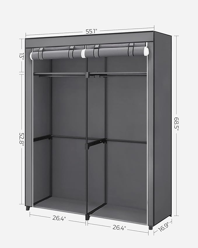 SONGMICS Closet Wardrobe, Portable Closet for Bedroom, Clothes Rail with Non-Woven Fabric Cover, Clothes Storage Organizer, 5