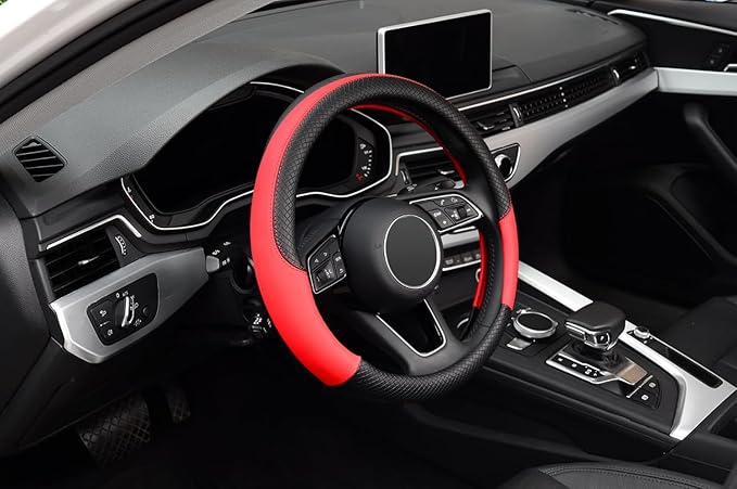 LABBYWAY Steering Wheel Cover, Universal Fit 15 Inch Microfiber Leather Car Wheel Protector, Anti-Slip, Red