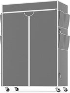 Homdox Garment Rack with Cover, Heavy Duty Clothing Rack for Hanging Clothes, Portable Closet Wardrobe, Double Rods Garment R