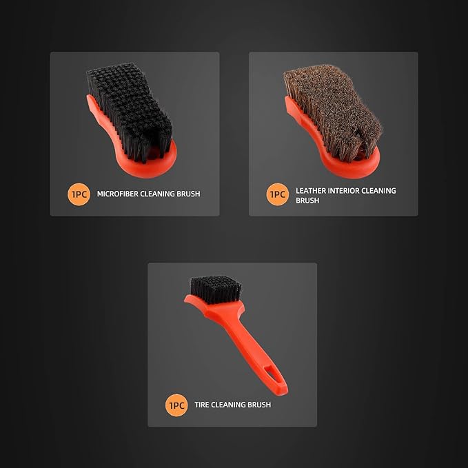 SPTA 3Pcs Car Detailing Brush Kit, Leather & Textile Interior Brush, Comfortable Grip and Scratch-Free Cleaning for Dashboard