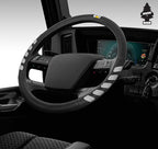 Caterpillar 18" Steering Wheel Cover for Semi Trucks - Black with Grey Trim, Synthetic Leather, Odorless and Durable for All Seasons - Bundle with Air Freshener