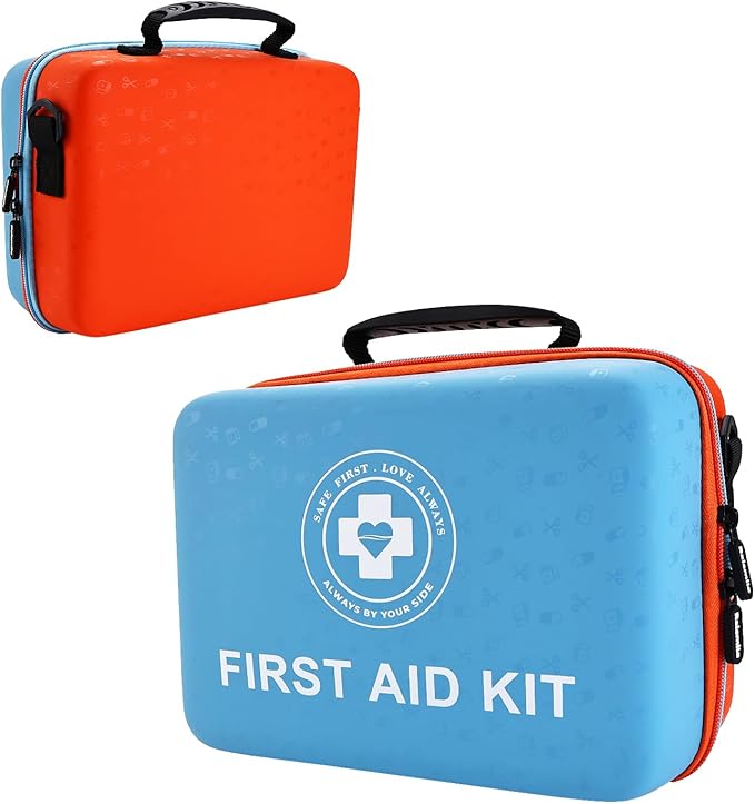 Large First Aid Kit - 410 Piece Dual-Color Emergency Kit with Hard Shell & Fluorescent Interior Coating, Professional Surviva