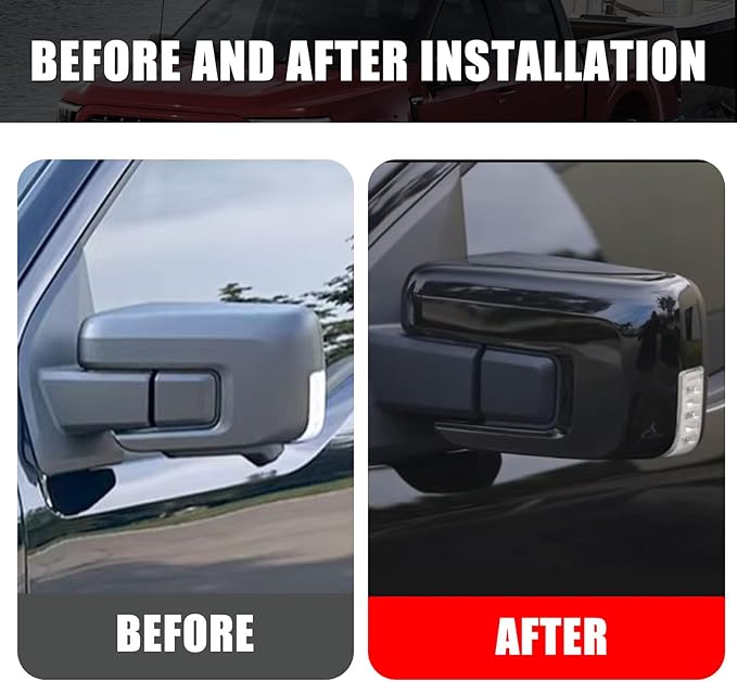Glossy Black Side Rearview Mirror Covers Caps Decoration Compatible with 2021-2025 Ford F150, With Turn Signal Model (Black-with Cut-Out)