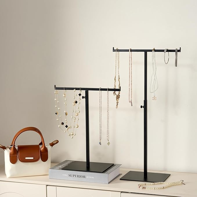 Purse Display Stand Jewelry Towers - 2 Pack Purse Stand Handbag Bag Display Black Tabletop Stainless Steel Hook Hanging Jewel
