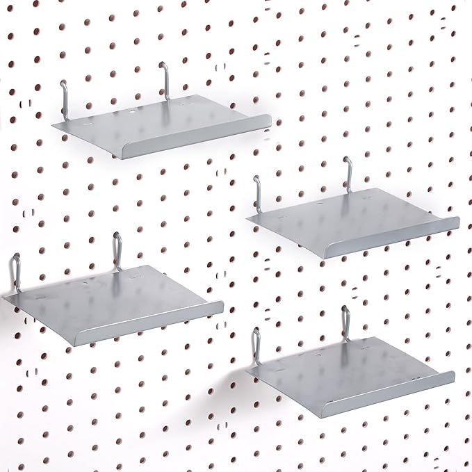 Beeveer 4 Pcs Pegboard Shelves Wall Organizer Brackets Pegboard Steel Tray Accessories Organizing Tools for Craft Garage Nurs