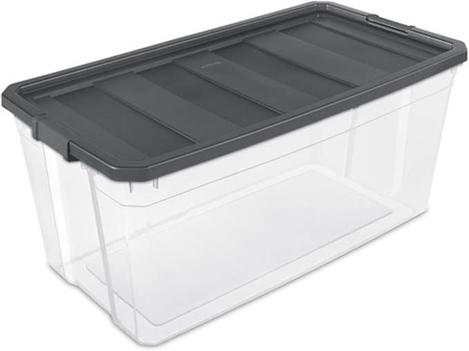 Sterilite 6-Pack Modular Stacker Box, Durable Clear Plastic Storage Bins with Latching Lids, 200 Quart - Stackable Organizing