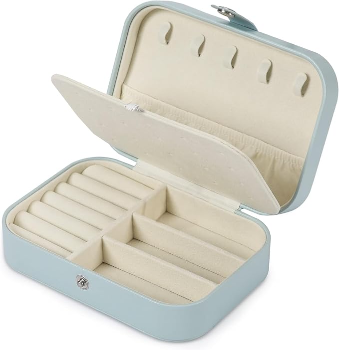 Travel Jewelry Box, PU leather Small Jewelry Organizer For Female Girls, double layer portable mini travel case for storing e