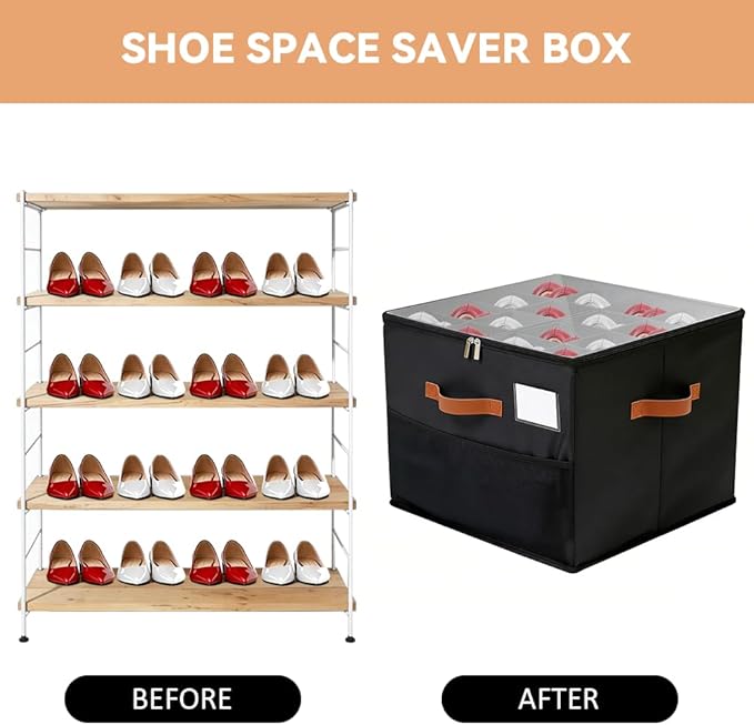 Shoe Organzier for Cloest - 2pack Adjustable Shoe Storage Box Fits 8-16 pairs,shoe Bin with Pop-Up dividers,Space Saver shoes