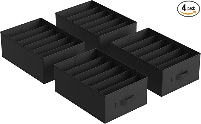 SONGMICS Set of 4 Large Size Wardrobe Clothes Organizers, 6-Compartment Foldable Drawer Organizers with Handles, 16.5 x 11.8 