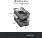 madesmart Antimicrobial 2-Tier Organizer Multi-Purpose Slide-Out Storage with Handles and Dividers for Home and Bath, Pack of