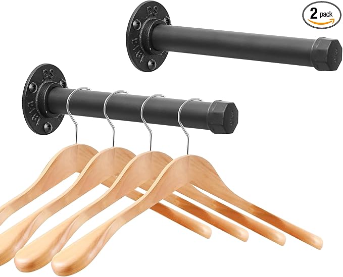 Cast Iron Wall Mounted Clothes Rack, Heavy Duty Industrial Pipe Clothing Rack for Hanging Clothes, Garment Racks for Wardrobe
