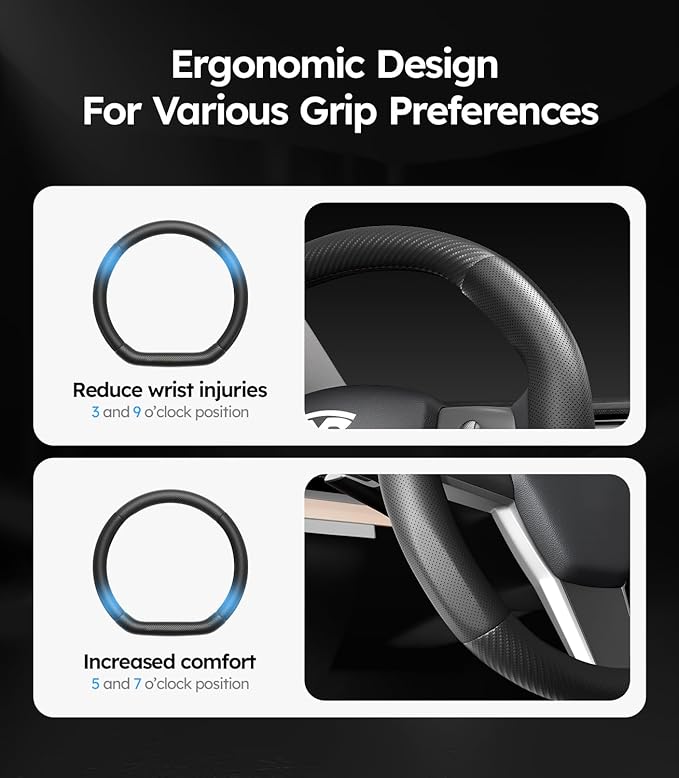 Wigoo Steering Wheel Cover for New Model Y Juniper & Model 3[Ultra-Thin, Breathable Leather] Model 3 (2024~2026)/New Model Y Juniper Accessories, for Men and Women, D Type, 14.5''-15''