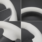MEWANT Hand Stitched White Leather Steering Wheel Cover for Tesla Model 3/Y Accessories