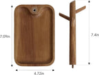 Solid Acacia Wood Key Tray and Bowl for Entryway Table - Jewelry Tray With 3 Hooks, Open Storage for Wallet, Glasses, Watches