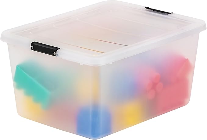 IRIS USA 6-Pack High-Capacity Clip Box with Latching Lids, 32 Quart Craft Storage Bins, Art & Writing Supply Containers for H