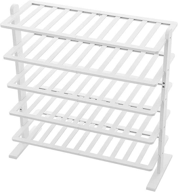 Varhomax White Shoe Rack, 5-Tier Bamboo Shoe Rack Organizer for Closet and Entryway, Thick Wooden Free Standing Shoe Shelf fo
