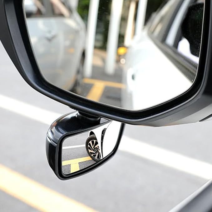 Blind Spot Mirror for Cars - Auto Adjustable Wide Angle Convex Rear View Mirror - Stick On Design