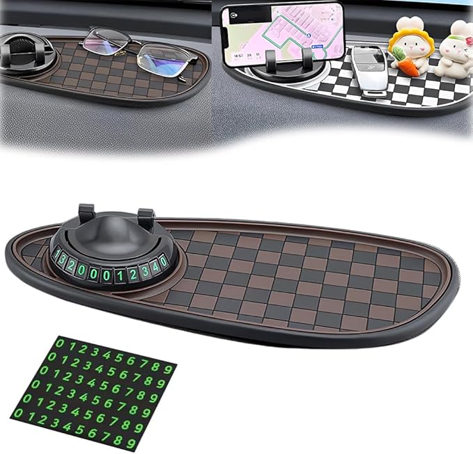 Multifunctional Car Anti Slip Pad, Multifunctional Rotatable Phone Holder Car DashboardMat with Temporary Parking Number, Aut