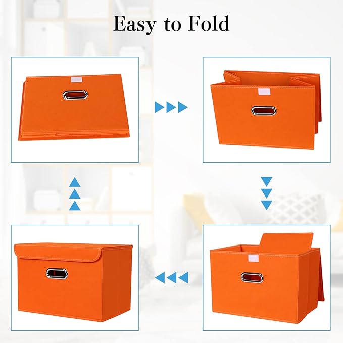 STOREONE Fabric Storage Cube Bins Foldable Organizer Container Collapsible Basket with Lids and Metal Handles, for Home, Bedr