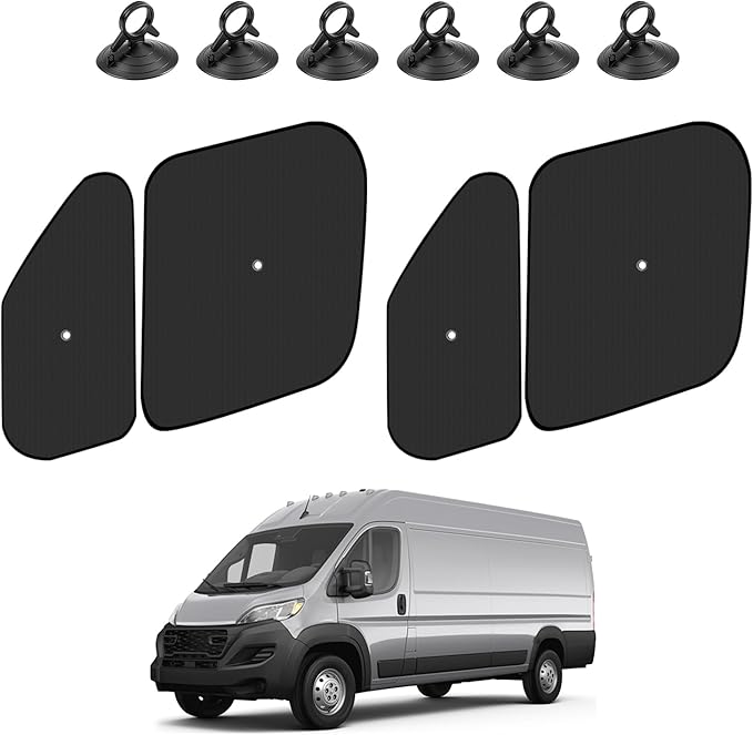 KUST 4-Pack Window Sun Shade for 2014-2025 Dodge RAM ProMaster 1500 2500 3500, Interior Accessories Cargo Van Sunshade Full Coverage Window Shades Silver & Black, Sun Shield Blocks UV Rays Heat