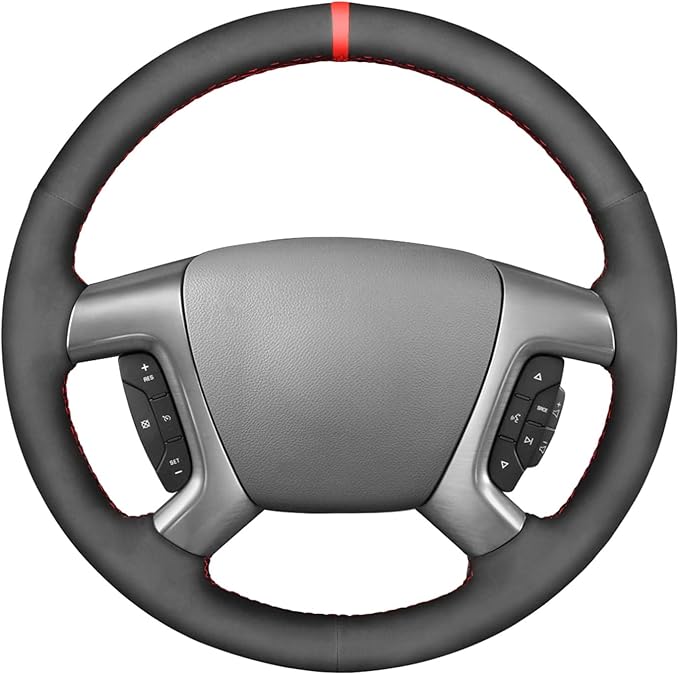 MEWANT Hand Stitch Steering Wheel Cover for Chevy Silverado 1500 2500 Suburban Tahoe Black Athsuede Steering Wheel Wrap