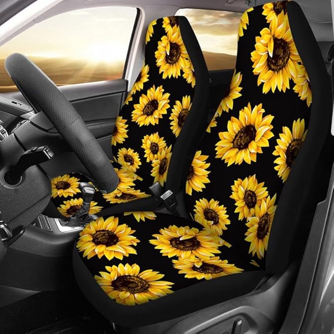 Car Front Seat Covers, Universal Sunflower PrintingCar Seat Protector Seat Cushion Full Cover Fit Most Car,Truck,SUV,Van (Sun
