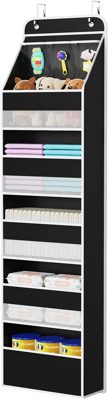 Univivi 6-Shelf Over Door Hanging Organizer Fabric Baby Door Storage with 5 Large Pockets and 3 Small PVC Pockets Wall Mount 