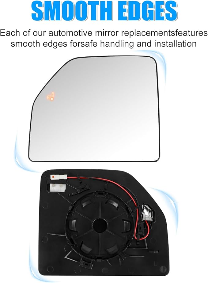 Compatible with Ford F150 2015-2020, F250 2017-2022, F350 2017-2019, Driver Left Side Mirror Glass, Heated Blind Spot Lens Mirror with Backing Plate