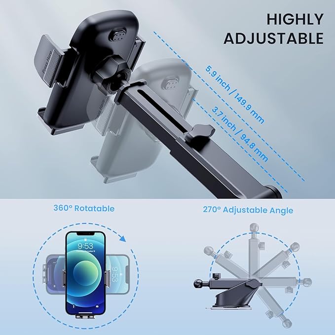 TICILFO Car Phone Holder [Military-Grade Suction] Phone Stand for Car [Super Stable] Automobile Car Mount for iPhone Universal Accessories Air Vent Dashboard Windshield Mount Fit Vehicle Accessories