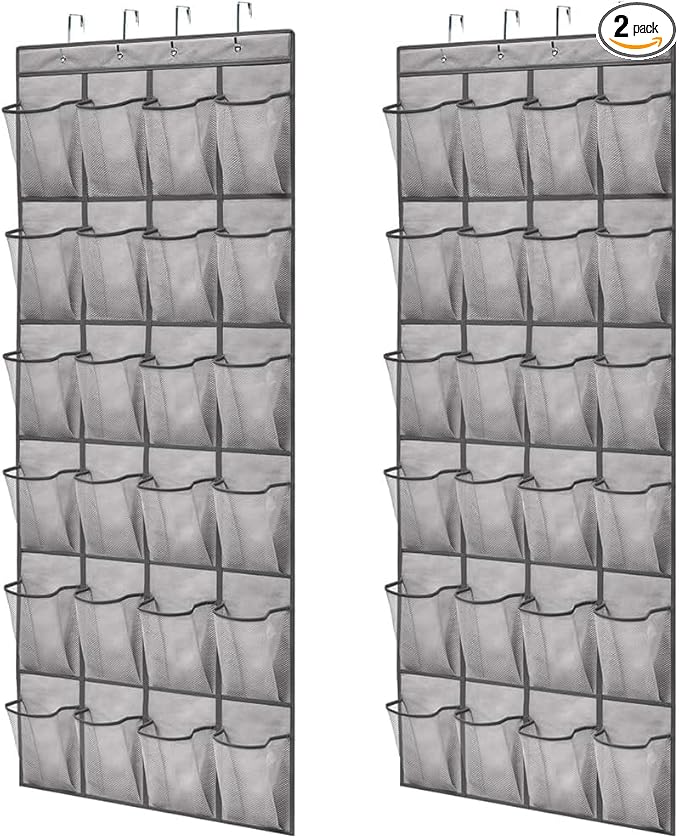 GORILLA GRIP Over the Door Shoe Organizer, 2 Pack, 24 Breathable Mesh Pockets, Space Saving Hanging Storage Holder, Closet Ra