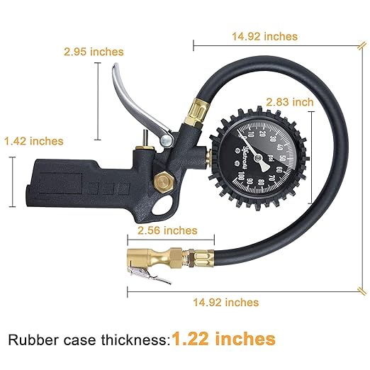 AstroAI Tire Pressure Gauge with Inflator, 100 PSI-ANSI B40.1 Accurate, Large 2.5" Easy Read Glow Dial, Heavy Duty Air Chuck and Compressor Accessories for Truck, with Case