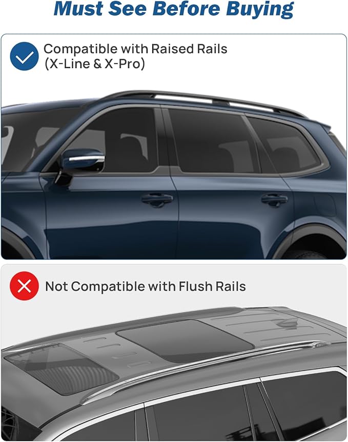 JOYTUTUS 220lbs Lockable Car Roof Rack Cross Bars Compatible with Kia Telluride X-PRO X-LINE 2023-2025 (with Raised Side Rails), Aluminum Car Luggage Rack for Kayak Roof (Except LX EX S SX SX-P)