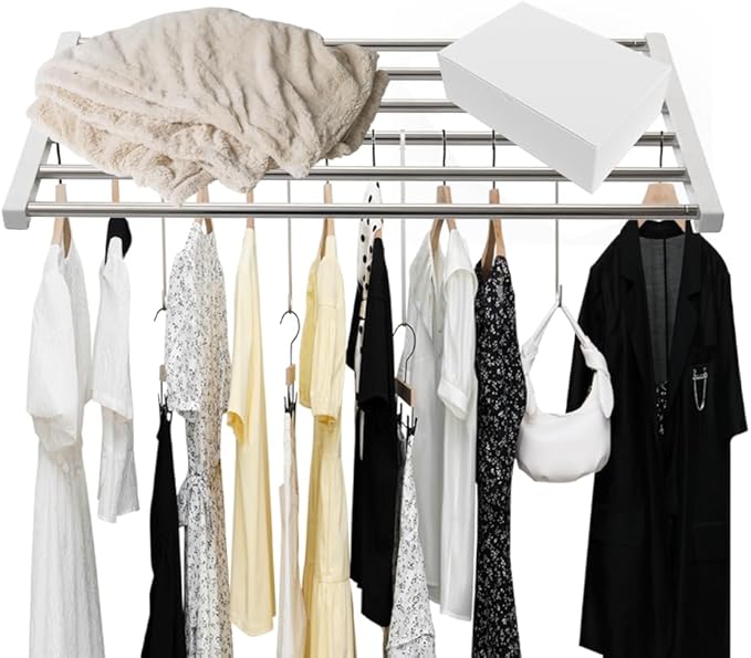 Hershii Adjustable Closet Shelf Wardrobe Rail Metal Hanging Rod Storage Rack Extendable Clothes Divider Separator Organizer f