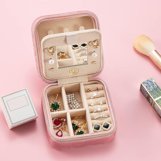 Plush Velvet Travel Jewelry Case, Travel Jewelry Organizer, Jewelry Travel Case, Travel Jewelry Box, Small Jewelry Case for W
